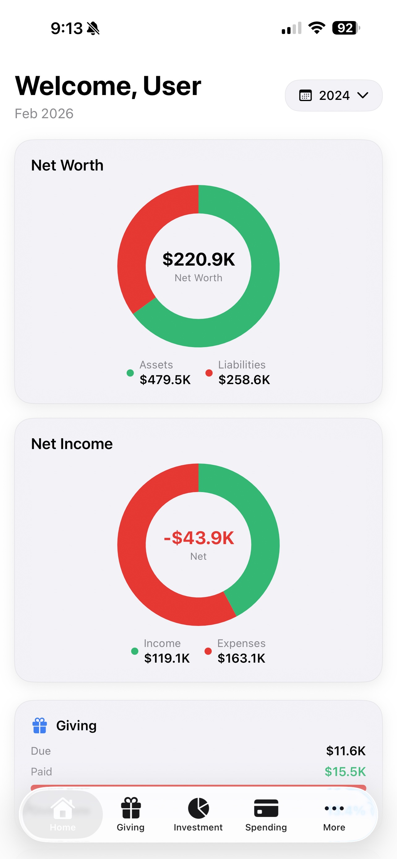 Providence iPhone Dashboard — Net Worth and financial overview on iPhone